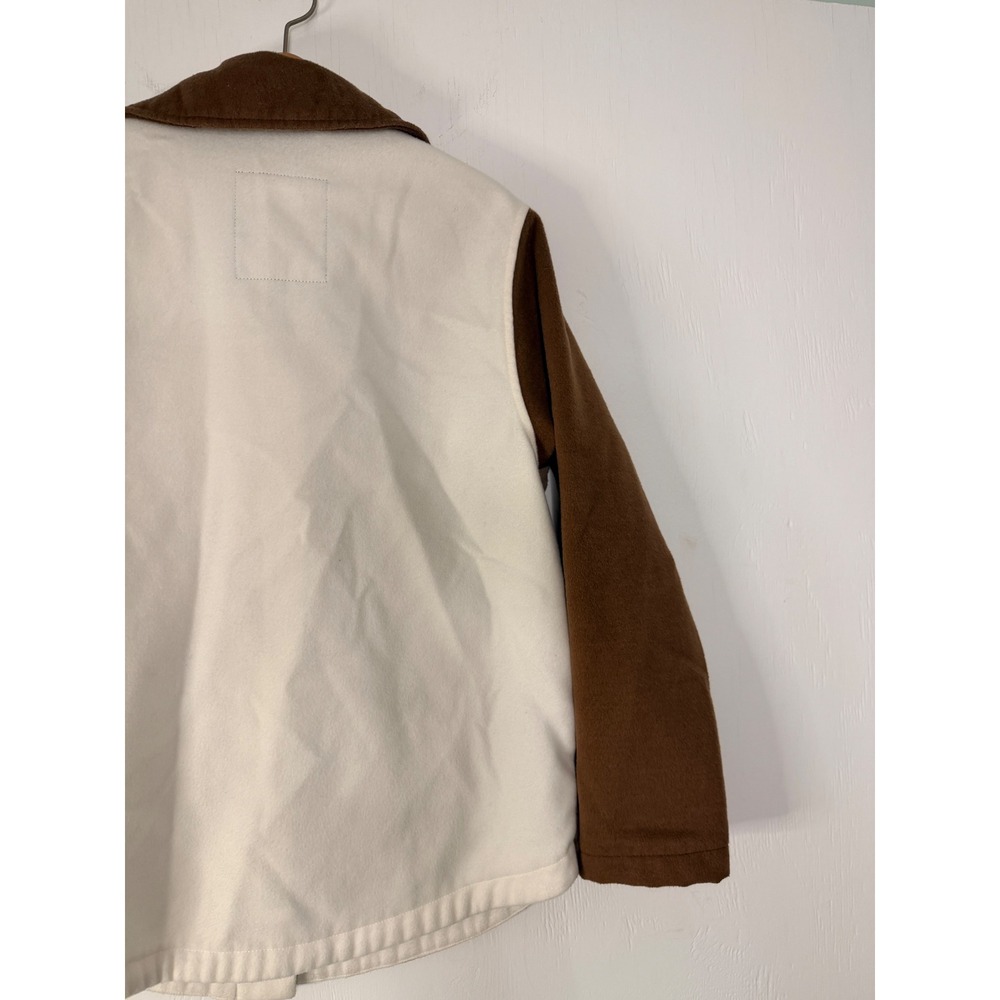 Hollister Colorblock Fleece Shirt Jacket Shacket Brown Cream Tan Small Oversized - Picture 9 of 15